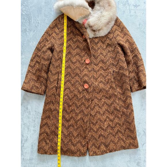 True Vintage Rare 60s 70s Penny Lane Coat Jacket Large Fur Collar Boho Knit - Picture 15 of 16